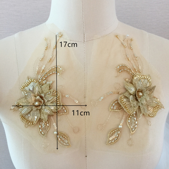 6 sztuk 3D złote perełki w Haute Couture - aplikacje tiulowe koronki do tańca ślubnego - Wianko - 5