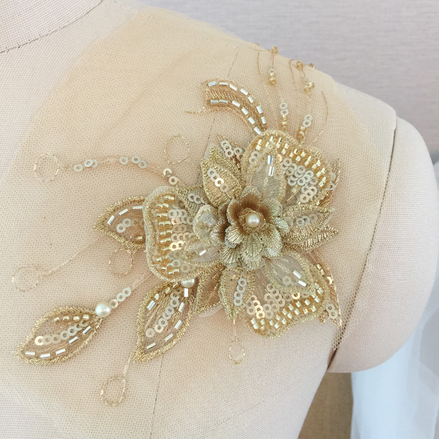 6 sztuk 3D złote perełki w Haute Couture - aplikacje tiulowe koronki do tańca ślubnego - Wianko - 1