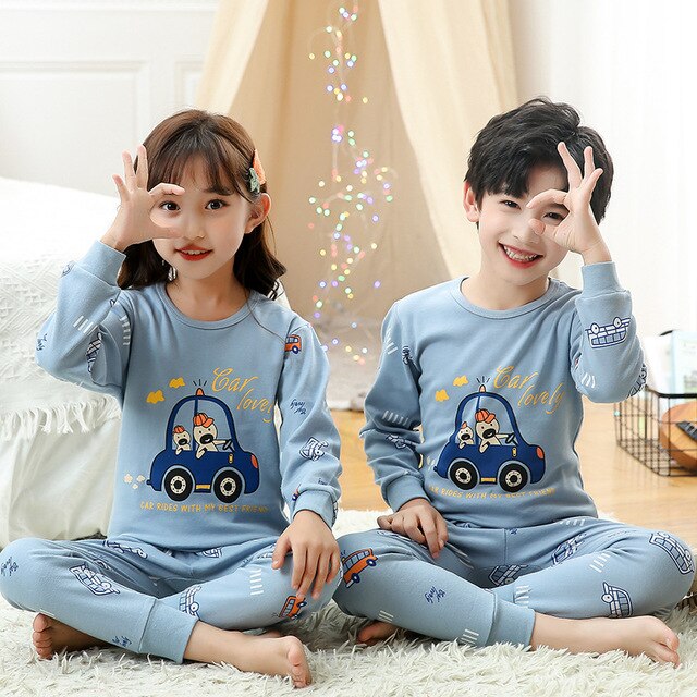 Bawełniane piżamy dziecięce dla nastolatek - zestaw piżam chłopięcych i dziewczęcych zimowych piżam dziecięcych Homewear Cartoon - Wianko - 9