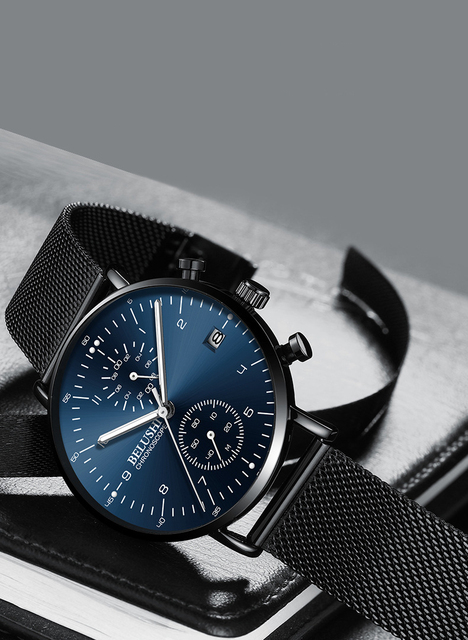 Męski zegarek kwarcowy siatka stalowa wodoodporny z małymi tarczami, chronografem, i datą - Wianko - 13