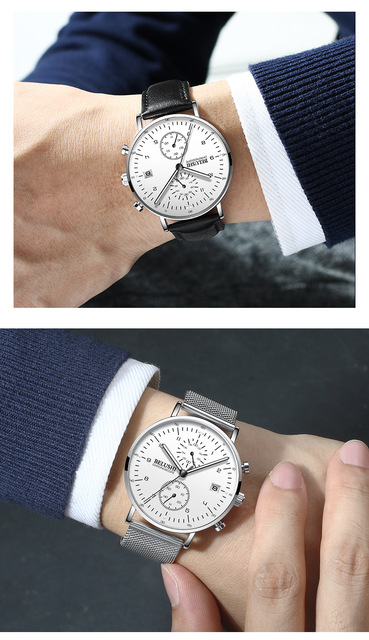 Męski zegarek kwarcowy siatka stalowa wodoodporny z małymi tarczami, chronografem, i datą - Wianko - 11