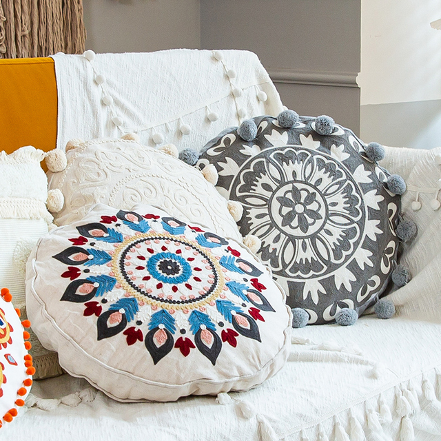 Poduszka okrągła haftowana Futon, puszysta, do dekoracji wnętrz, siedziska, cojines decorativos, na sofę z wypełnieniem - Wianko - 4