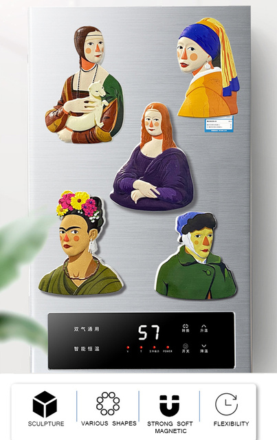 Magnesy na lodówkę 3D z obrazami Mona Lisa van Gogh Słonecznik, idealne do dekoracji kuchennych drzwi dla dzieci - Wianko - 1