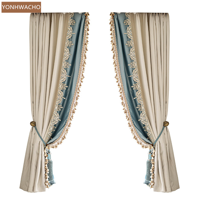 Niestandardowe francuskie zasłony willowe z luksusową koronką, tkanina zaciemniająca z jedwabiu sztucznego, beżowy panel tiulowy C723 - Wianko - 14
