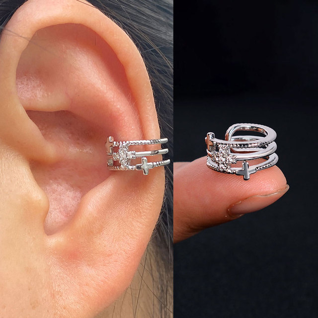 Nausznice Ear Cuff bez Piercing z cyrkoniami - kształt klips do ucha z geometrycznym krzyżem - biżuteria dla kobiet i dziewcząt - Wianko - 17
