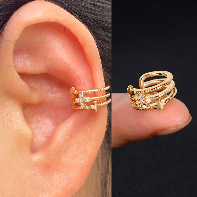 Nausznice Ear Cuff bez Piercing z cyrkoniami - kształt klips do ucha z geometrycznym krzyżem - biżuteria dla kobiet i dziewcząt - Wianko - 18