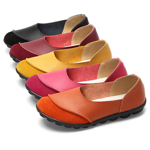 Nowe wiosna-jesień 2021: Damskie buty płaskie ze skóry bydlęcej w kolorze płytkich ust - Wianko - 2