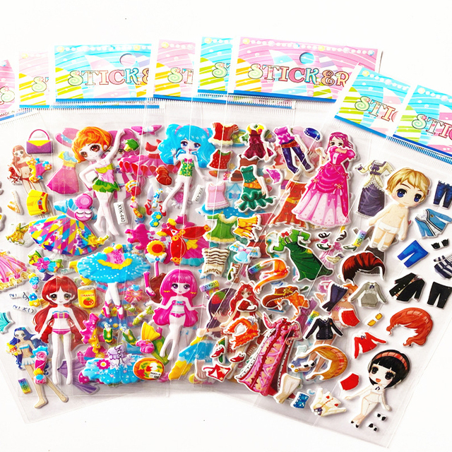 10 arkuszy naklejek PVC dla dzieci - dziewczyny, kreskówka, sukienka 3D Bubble, modne naklejki na laptopa, książki, zabawki Kawaii, urodziny prezenty - Wianko - 4