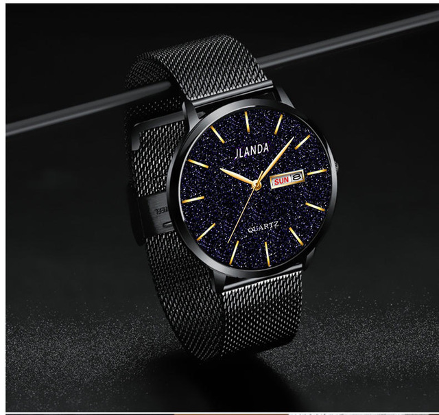 Zegarek męski Jinfengda 2021 z siatką Starry Sky - kwarcowy, wodoodporny, z podwójnym kalendarzem - Wianko - 7