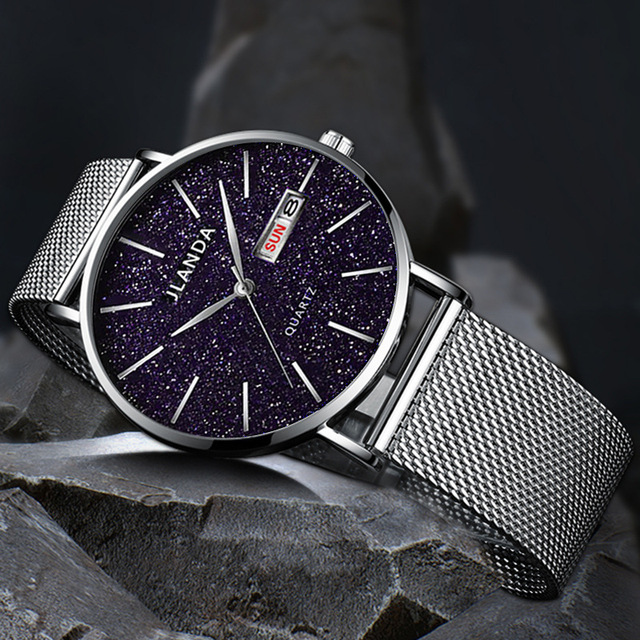 Zegarek męski Jinfengda 2021 z siatką Starry Sky - kwarcowy, wodoodporny, z podwójnym kalendarzem - Wianko - 6