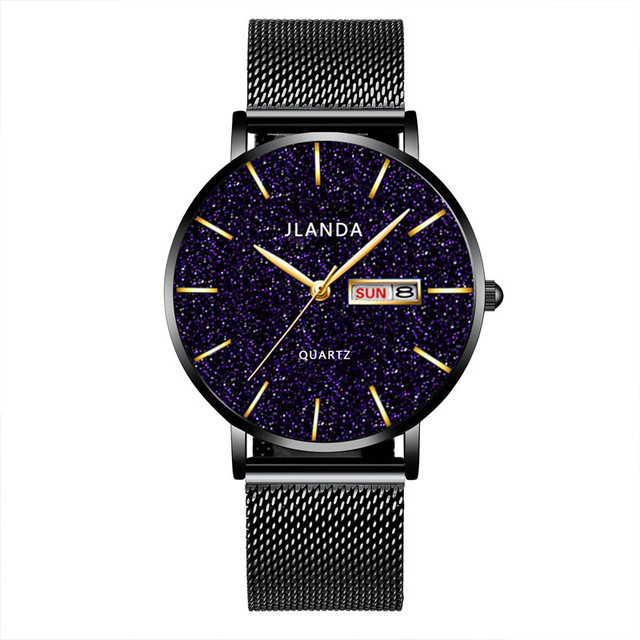 Zegarek męski Jinfengda 2021 z siatką Starry Sky - kwarcowy, wodoodporny, z podwójnym kalendarzem - Wianko - 2