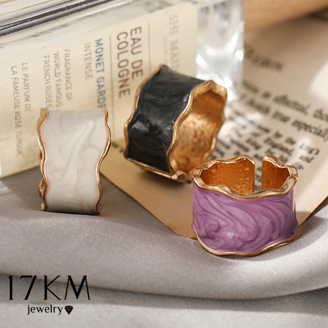 17KM Vintage geometryczna fala emalia kroplówki glazury otwarty pierścień fioletowy biżuteria! - Wianko - 2