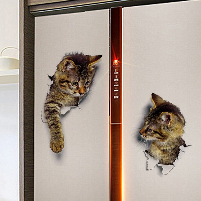 Naklejki ścienne 3D DIY z kotem - wodoodporne, samoprzylepne - dekoracja domu - Wianko - 3