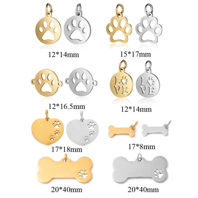 Naszyjnik z wisiorkiem z 5 sztukami zwierząt, wykonany ze stali nierdzewnej - pies, kot, kości oraz odciski łap DIY, idealny do tworzenia biżuterii - Wianko - 1