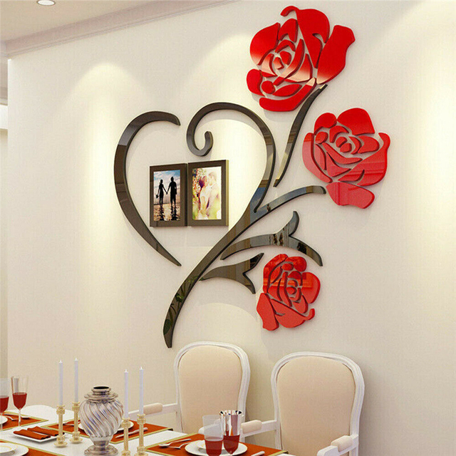 Naklejka ścienno-dekoracyjna 3D DIY z akrylową różą i motywem miłosnym - ramka na zdjęcia - Wianko - 6