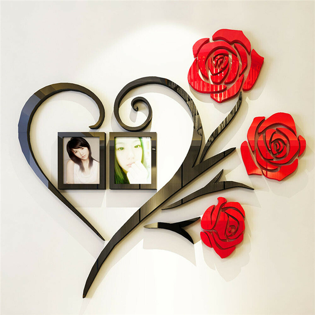 Naklejka ścienno-dekoracyjna 3D DIY z akrylową różą i motywem miłosnym - ramka na zdjęcia - Wianko - 1