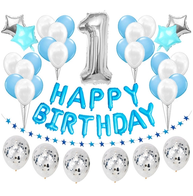 37 sztuk srebrnych balonów z cyfrą 1-9 dla chłopców na pierwsze urodziny - książę 18 30 - Wianko - 2