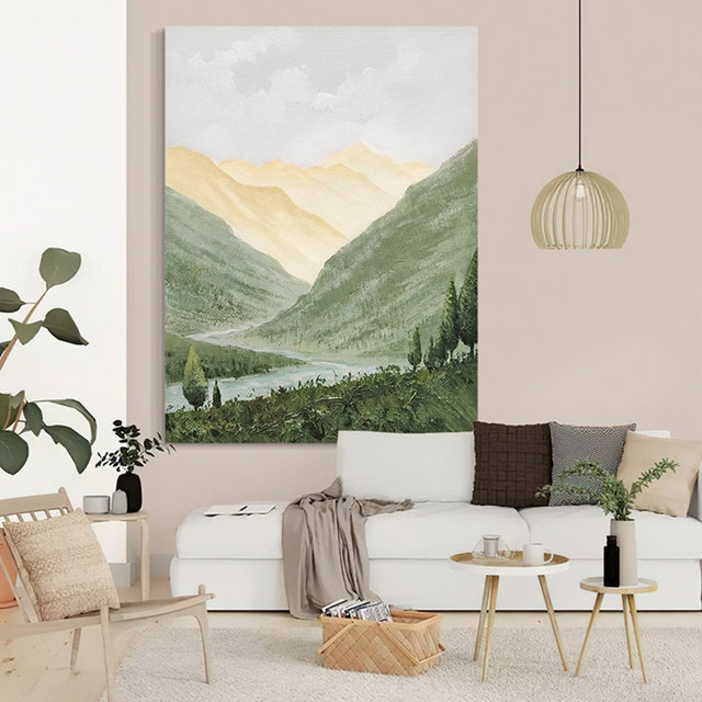Ręcznie malowany obraz olejny na płótnie, przedstawiający góry i rzeki o wysokiej jakości, idealny na dekorację korytarza - Wianko - 6
