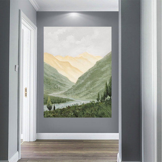 Ręcznie malowany obraz olejny na płótnie, przedstawiający góry i rzeki o wysokiej jakości, idealny na dekorację korytarza - Wianko - 2