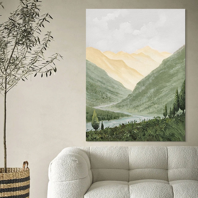 Ręcznie malowany obraz olejny na płótnie, przedstawiający góry i rzeki o wysokiej jakości, idealny na dekorację korytarza - Wianko - 5