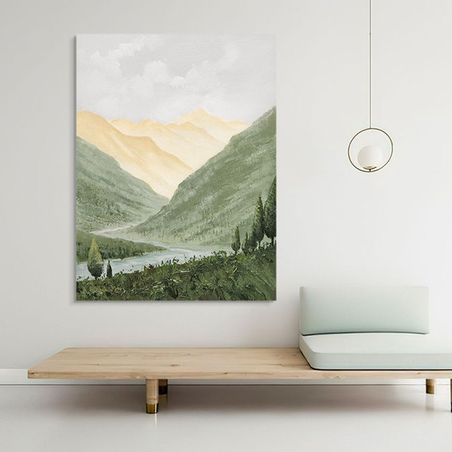 Ręcznie malowany obraz olejny na płótnie, przedstawiający góry i rzeki o wysokiej jakości, idealny na dekorację korytarza - Wianko - 3