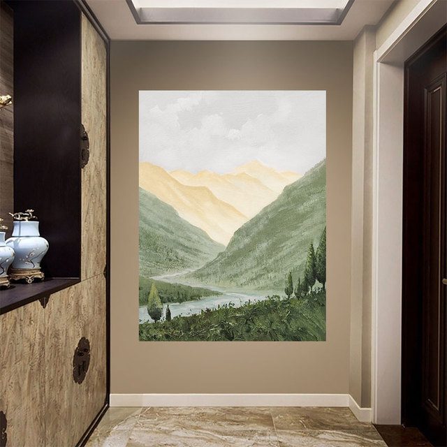 Ręcznie malowany obraz olejny na płótnie, przedstawiający góry i rzeki o wysokiej jakości, idealny na dekorację korytarza - Wianko - 4