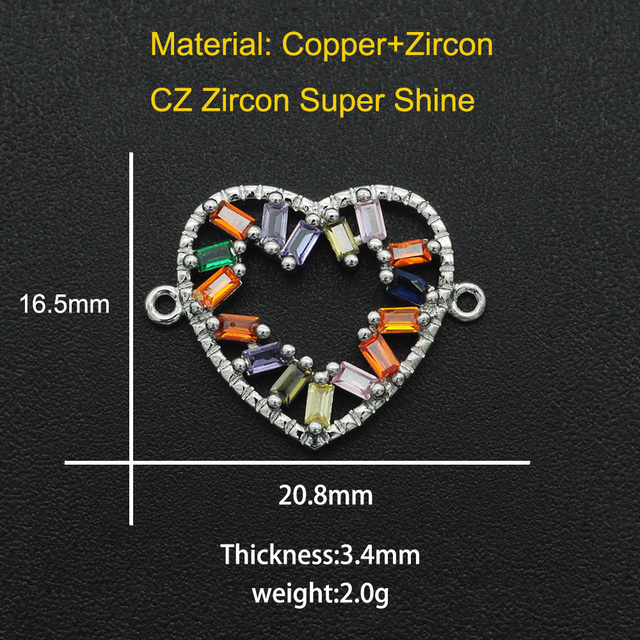 17x21mm 100% CZ cyrkon DIY serce złącza biżuteria - hurtownia, OEM, zamówienia akceptowane - Wianko - 3