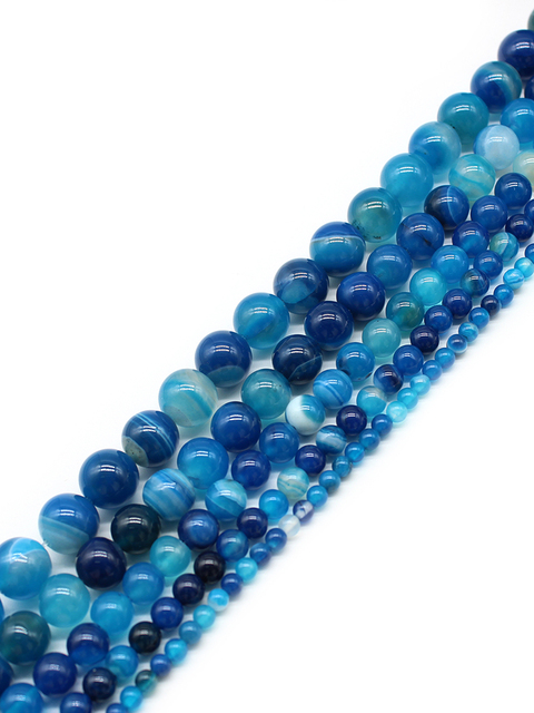 Naturalne niebieskie paski pawie agaty - koraliki o różnych rozmiarach (6, 8, 10, 12, 14 MM) z cyrkoniami - do tworzenia biżuterii - Wianko - 2