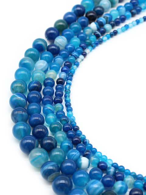 Naturalne niebieskie paski pawie agaty - koraliki o różnych rozmiarach (6, 8, 10, 12, 14 MM) z cyrkoniami - do tworzenia biżuterii - Wianko - 3