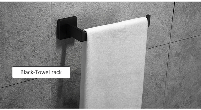 Zestaw akcesoriów łazienkowych ze stali nierdzewnej - czarny, 4-sztuki (uchwyt na papier toaletowy, wieszak na ręczniki, ręcznik pierścień, wieszak ścienny) - Wianko - 4