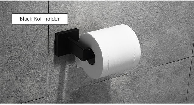 Zestaw akcesoriów łazienkowych ze stali nierdzewnej - czarny, 4-sztuki (uchwyt na papier toaletowy, wieszak na ręczniki, ręcznik pierścień, wieszak ścienny) - Wianko - 5