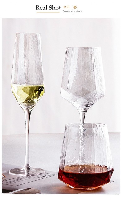 Kryształowa lampka do wina w kształcie młotka o wzorze diamentowym - czerwień, styl skandynawski - Wianko - 5