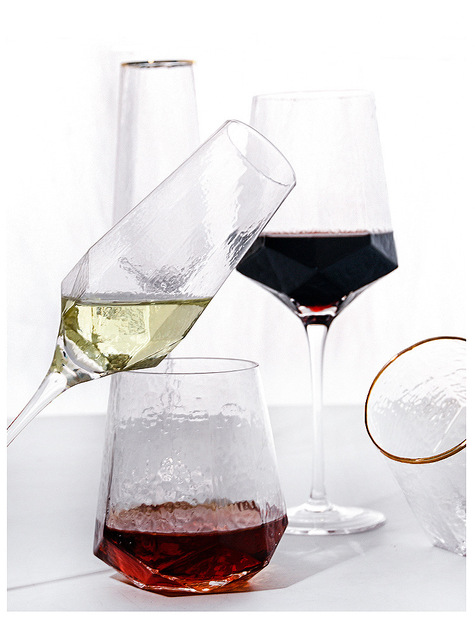 Kryształowa lampka do wina w kształcie młotka o wzorze diamentowym - czerwień, styl skandynawski - Wianko - 7