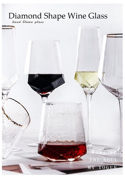 Kryształowa lampka do wina w kształcie młotka o wzorze diamentowym - czerwień, styl skandynawski - Wianko - 2