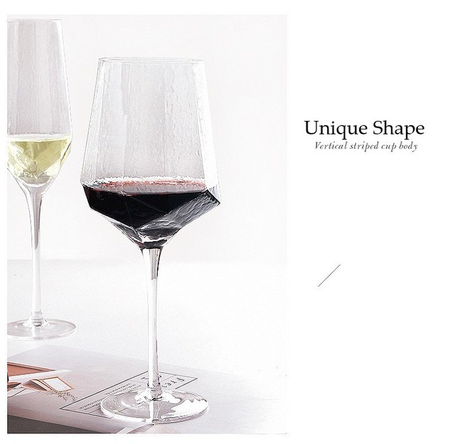Kryształowa lampka do wina w kształcie młotka o wzorze diamentowym - czerwień, styl skandynawski - Wianko - 6
