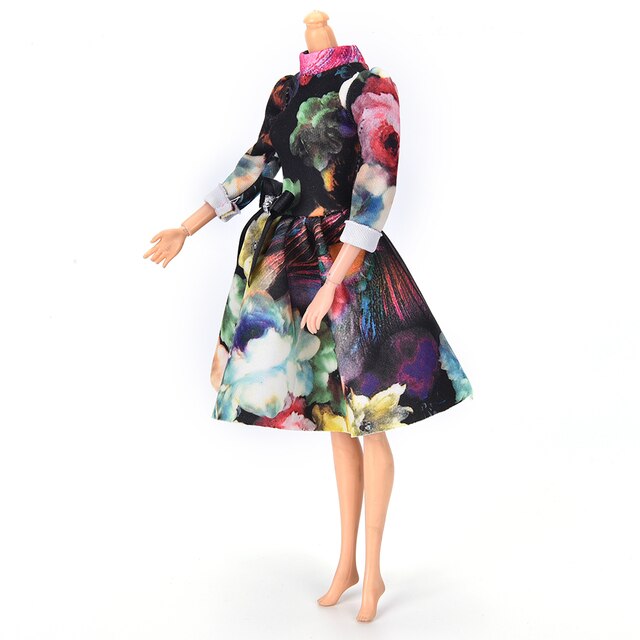 Ręcznie robiona sukienka dla lalki Barbie - Mini duży kwiatowy print - Prezent na urodziny dla dziewczynki - Wianko - 2