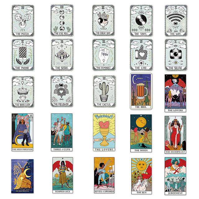 Naklejki Tarot - osobowość laptopa, gitara, deskorolka, kubek - wodoodporne, zestaw 10/30/50 sztuk - Wianko - 5