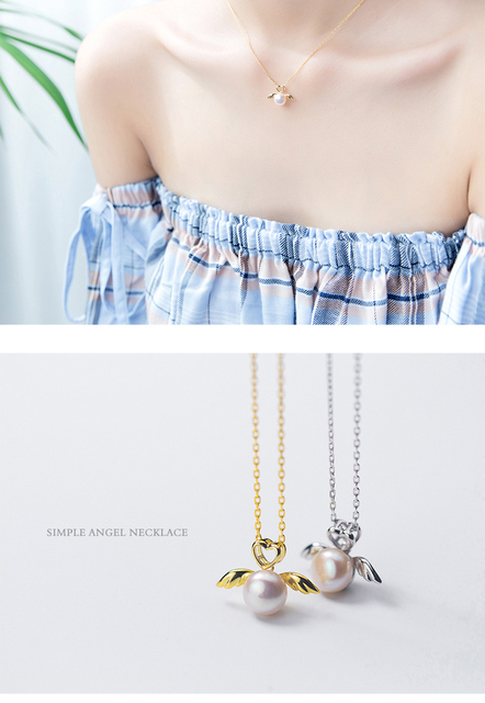 Naszyjnik z perłą i wisiorkiem anioła Colusiwei 925 Sterling Silver z wytłoczonym sercem - biżuteria dla kobiet - Wianko - 7