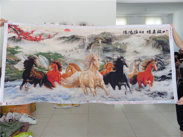 Zestaw DMC chiński osiem koni, drukowane krzyże do szycia, wzory haftowane, 2 metry krajobrazu Cross-Stitch - Wianko - 2