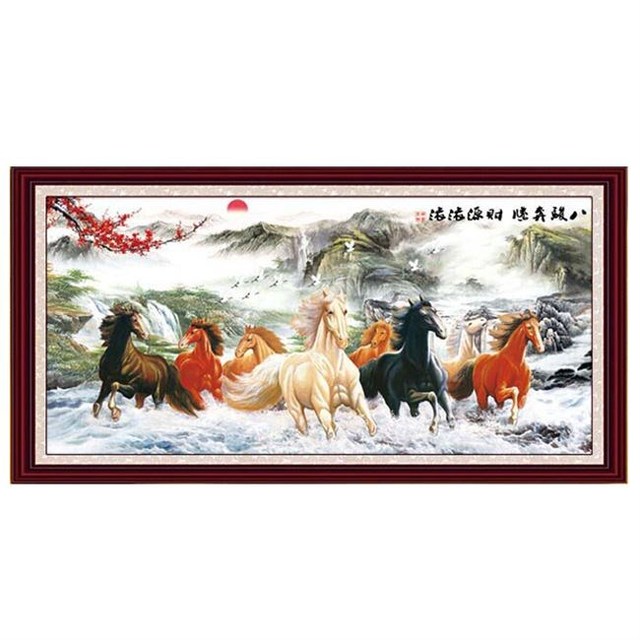 Zestaw DMC chiński osiem koni, drukowane krzyże do szycia, wzory haftowane, 2 metry krajobrazu Cross-Stitch - Wianko - 1