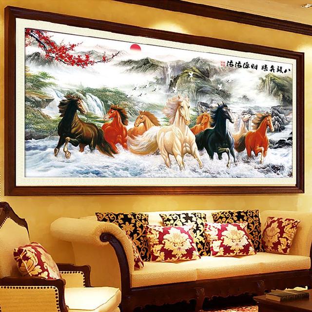 Zestaw DMC chiński osiem koni, drukowane krzyże do szycia, wzory haftowane, 2 metry krajobrazu Cross-Stitch - Wianko - 3