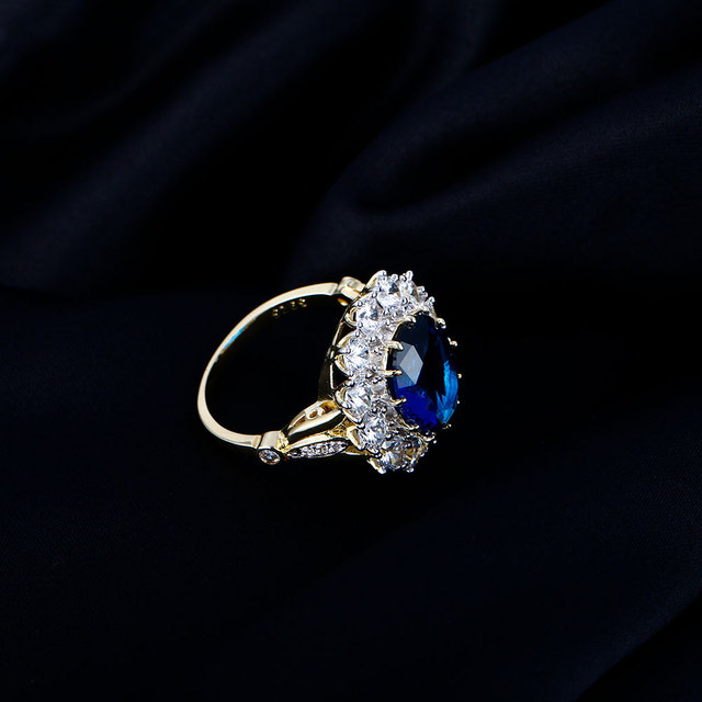 Pierścień złoty z dużym owalnym szafirem - romantyczny i ekskluzywny design (13x18MM kamienie) - Wianko - 5