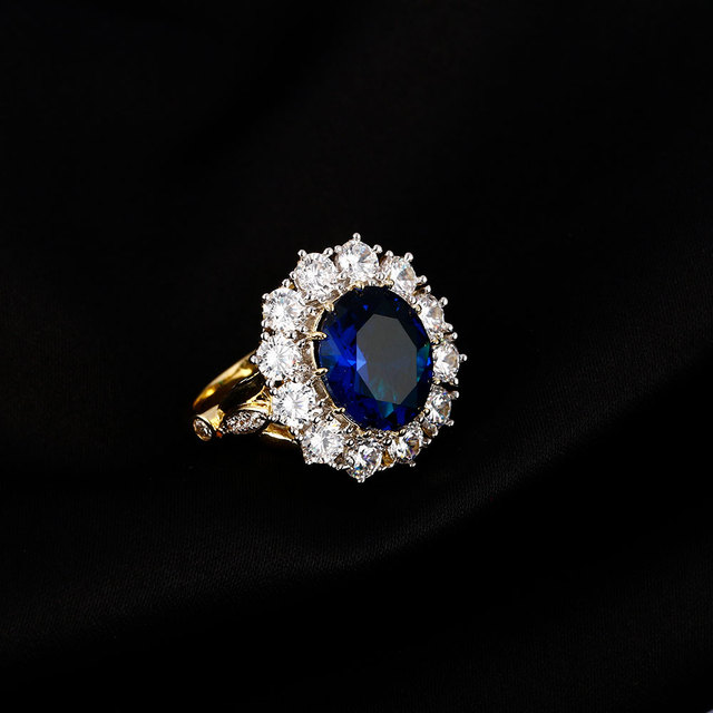 Pierścień złoty z dużym owalnym szafirem - romantyczny i ekskluzywny design (13x18MM kamienie) - Wianko - 2
