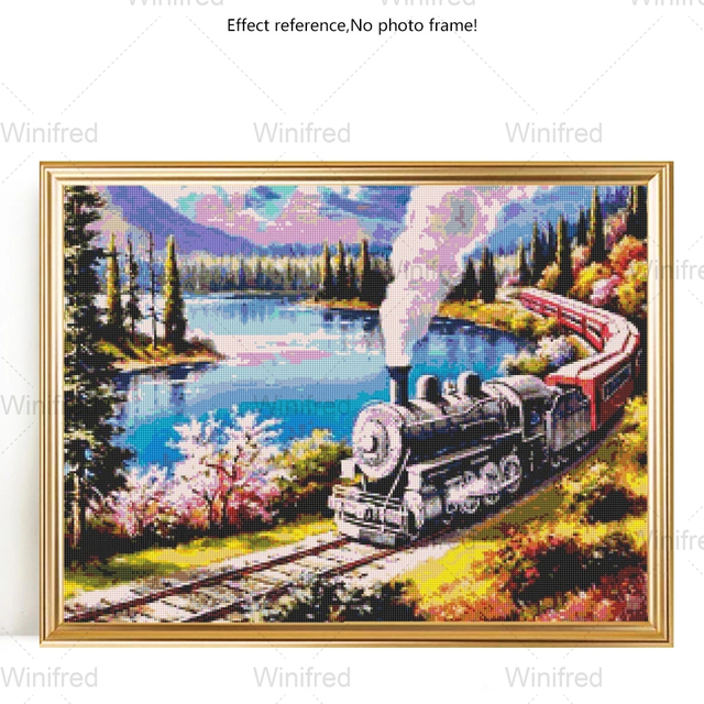 Diamentowy obraz 5D DIY pociąg wzdłuż kolei - piękna sceneria, pełny haft, rękodzieło dekoracyjne - Wianko - 17