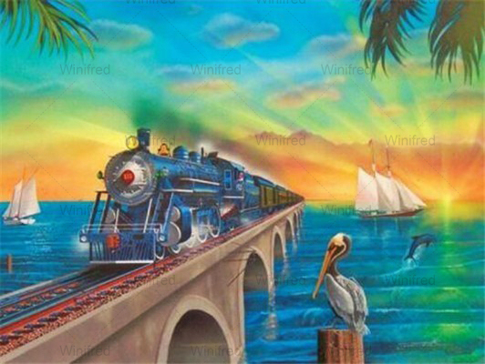 Diamentowy obraz 5D DIY pociąg wzdłuż kolei - piękna sceneria, pełny haft, rękodzieło dekoracyjne - Wianko - 8
