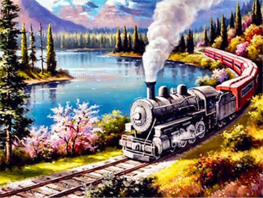 Diamentowy obraz 5D DIY pociąg wzdłuż kolei - piękna sceneria, pełny haft, rękodzieło dekoracyjne - Wianko - 16