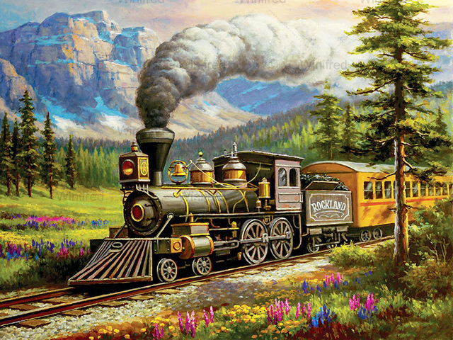 Diamentowy obraz 5D DIY pociąg wzdłuż kolei - piękna sceneria, pełny haft, rękodzieło dekoracyjne - Wianko - 5