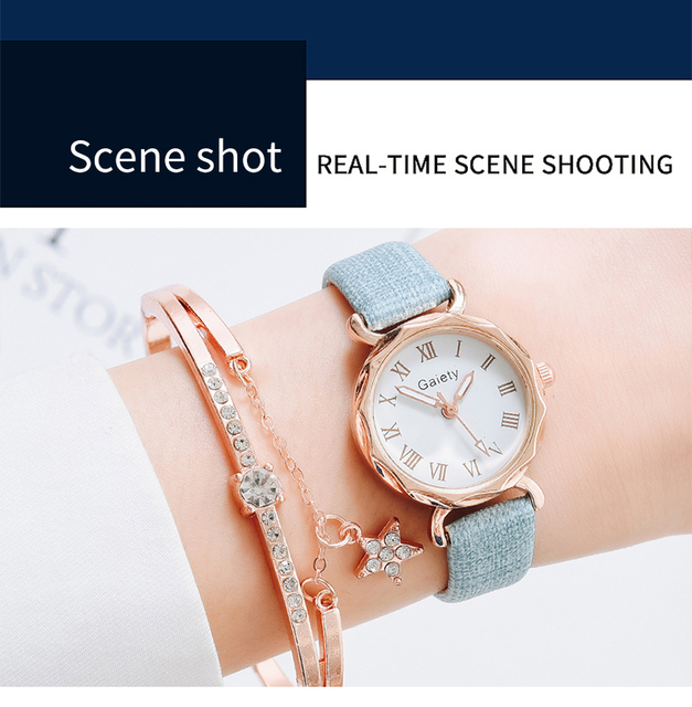 Gaiety 2021 - Zegarek damski ze skórzanym paskiem luksusowej marki Reloj, zestaw z bransoletką kwarcową - Wianko - 5