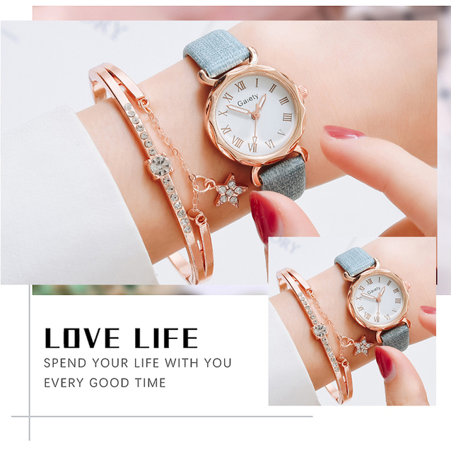 Gaiety 2021 - Zegarek damski ze skórzanym paskiem luksusowej marki Reloj, zestaw z bransoletką kwarcową - Wianko - 8