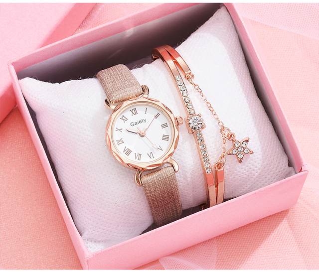 Gaiety 2021 - Zegarek damski ze skórzanym paskiem luksusowej marki Reloj, zestaw z bransoletką kwarcową - Wianko - 10